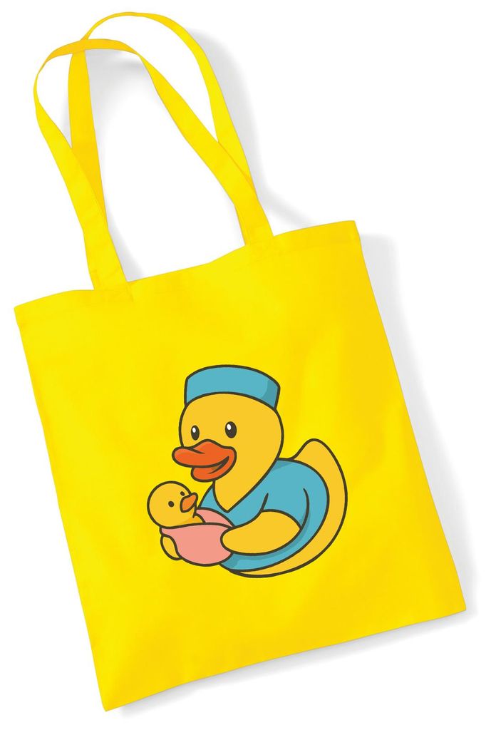 Huuraa Jutebeutel Quietscheente Hebamme Comic Gummiente 10 Liter Yellow Baumwolle Tasche Geschenkidee