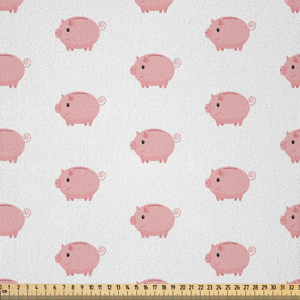 ABAKUHAUS Schwein Microfaser Stoff als Meterware , Konzept der Fortsetzung Piglet Silhouetten mit wirbelnden Tails auf einem einfachen Hintergrund,...