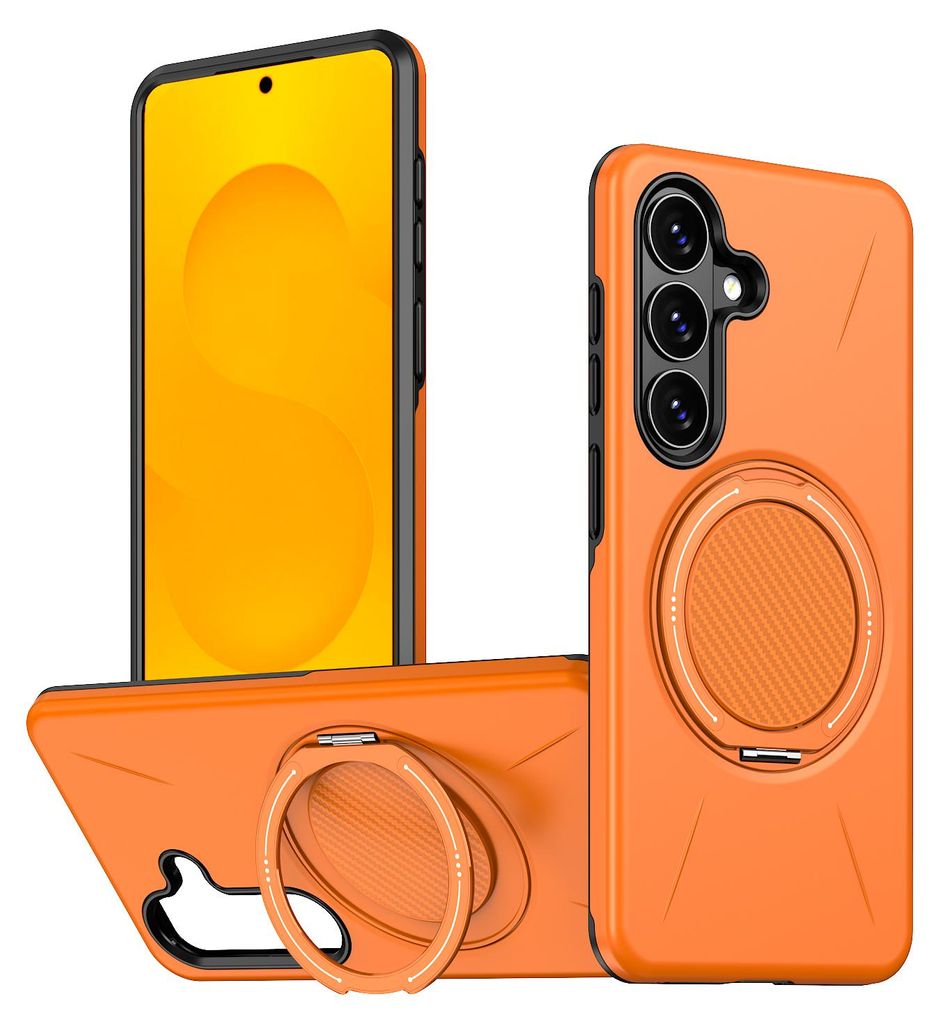 Magnetisch Hülle für Samsung Galaxy S26+, Stoßfeste Weich TPU und Hard PC Schutzhülle mit Ringhalter Ständer Orange