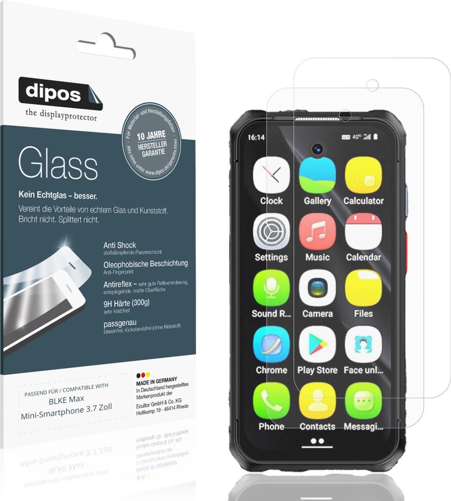 2x Schutzfolie für BLKE Max Mini-Smartphone 3.7 Zoll matt - Anti-Shock 9H Folie dipos Glass Kunststoffglas