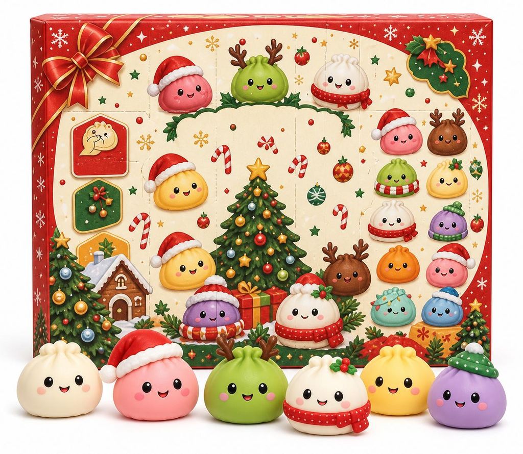 Squishy Adventskalender 2026 aus TPR, Dumpling Produktbild  KI-generiertes Bild