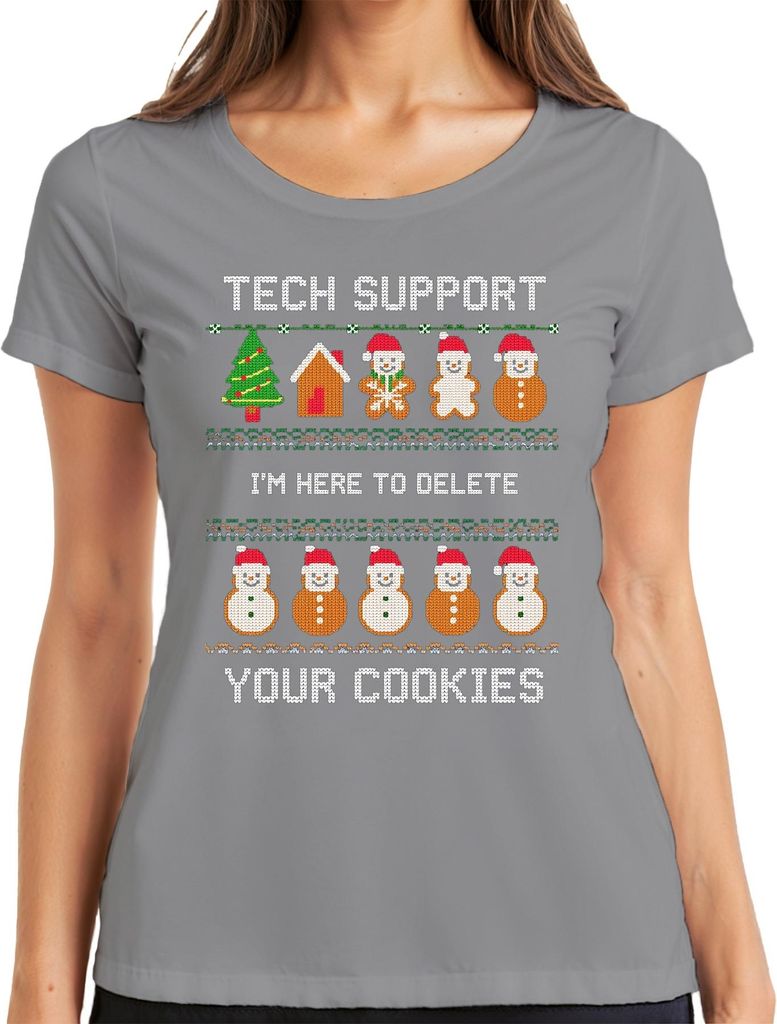 TECH SUPPORT I'M HERE TO DELETE Weihnachten IT Admin Geek Nerd Damen T-Shirt, Grau, XL