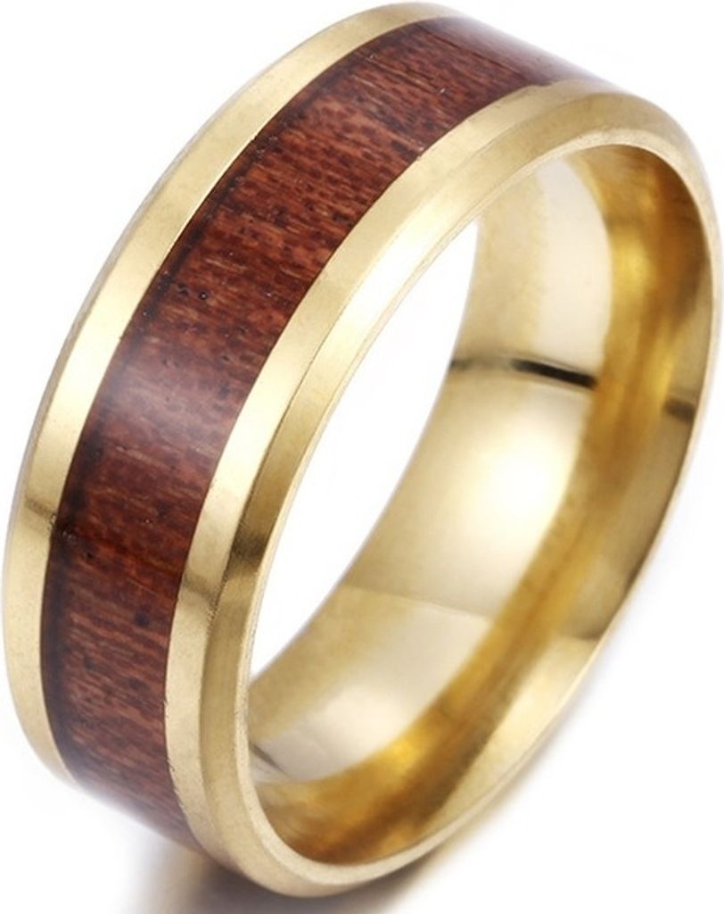 Elegantní pánský prsten Wooden - Zlatá/Tm.Hnědá, 62mm Obrázek produktu 