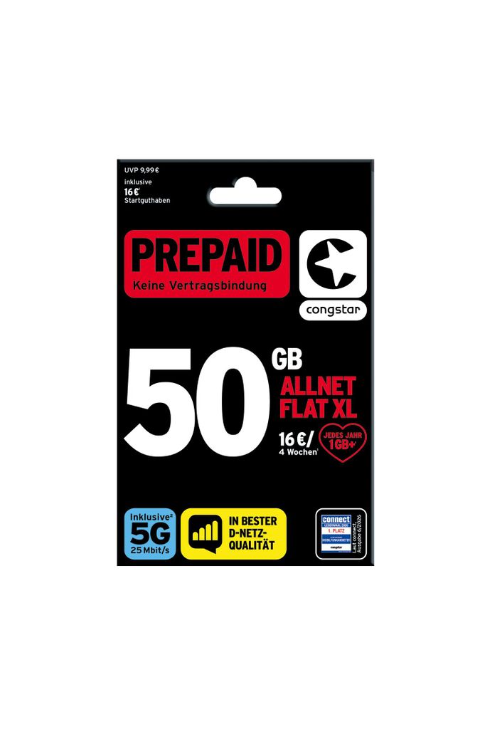 congstar Prepaid Allnet XL: 50 GB Datenvolumen & Flatrate Produktbild 