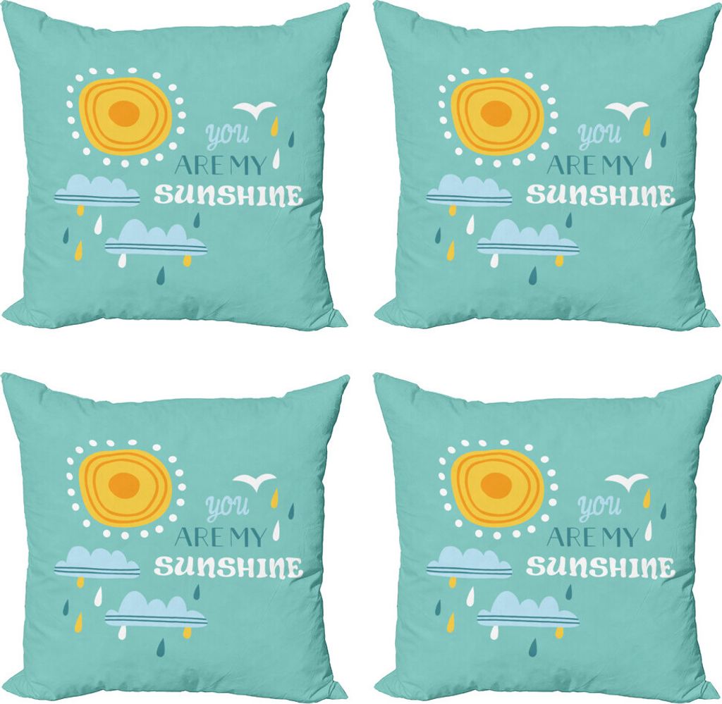ABAKUHAUS Sprichwort Kissenbezug Set (4 Stück), Wetterelemente Slogan, Moderner Doppelseitiger Digitaldruck, 40 cm x 40 cm, Baby Blue Pale Blue