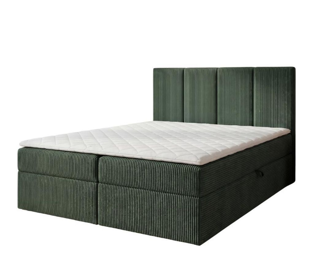 Hanzi Boxspringbett AMBER 180x200 cm Grün POSO mit Topper, Bonell-Federkern H2/H3, 2 Bettkästen, gepolstertes Kopfteil, Trageservice inklusive