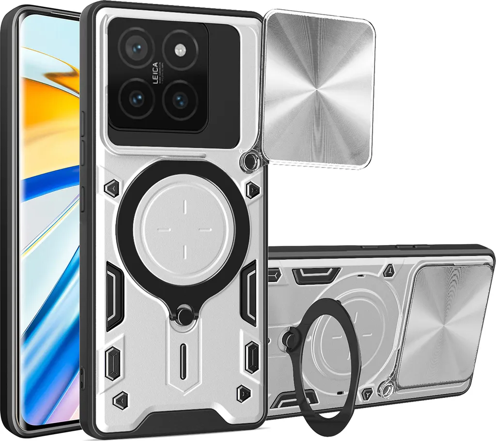 Custodia Argento Xiaomi 14T: Protezione Fotocamera e Supporto Auto