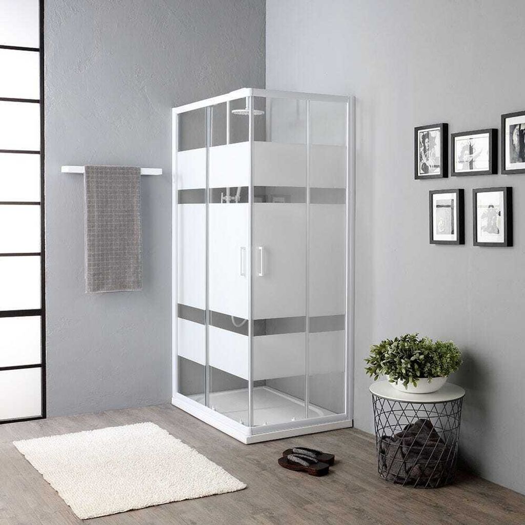 Eckdusche 70x90 cm mit Querstreifen Dekor und Rahmen in Produktbild 