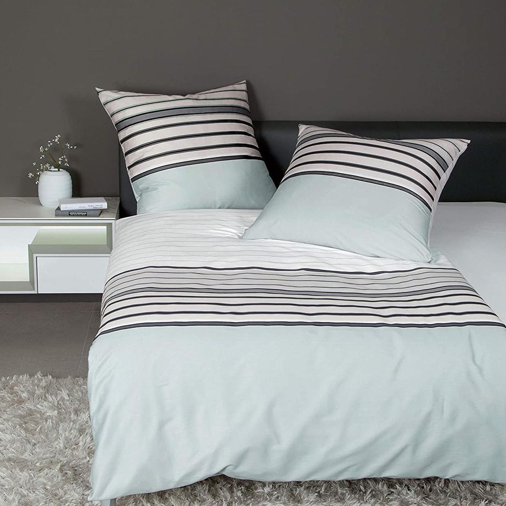 Janine Mako-Satin Bettwäsche J.D. by Janine 87052-08 blau 100% Baumwolle modern, Größe:155x220 cm + 80x80 cm