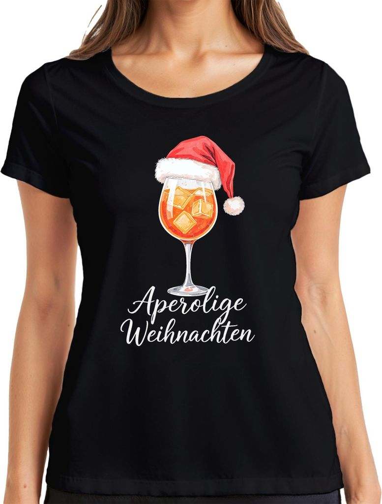 Aperolige Weihnachten Aperol Spritz Weihnachtsmütze Cocktail Damen T-Shirt, Schwarz, L