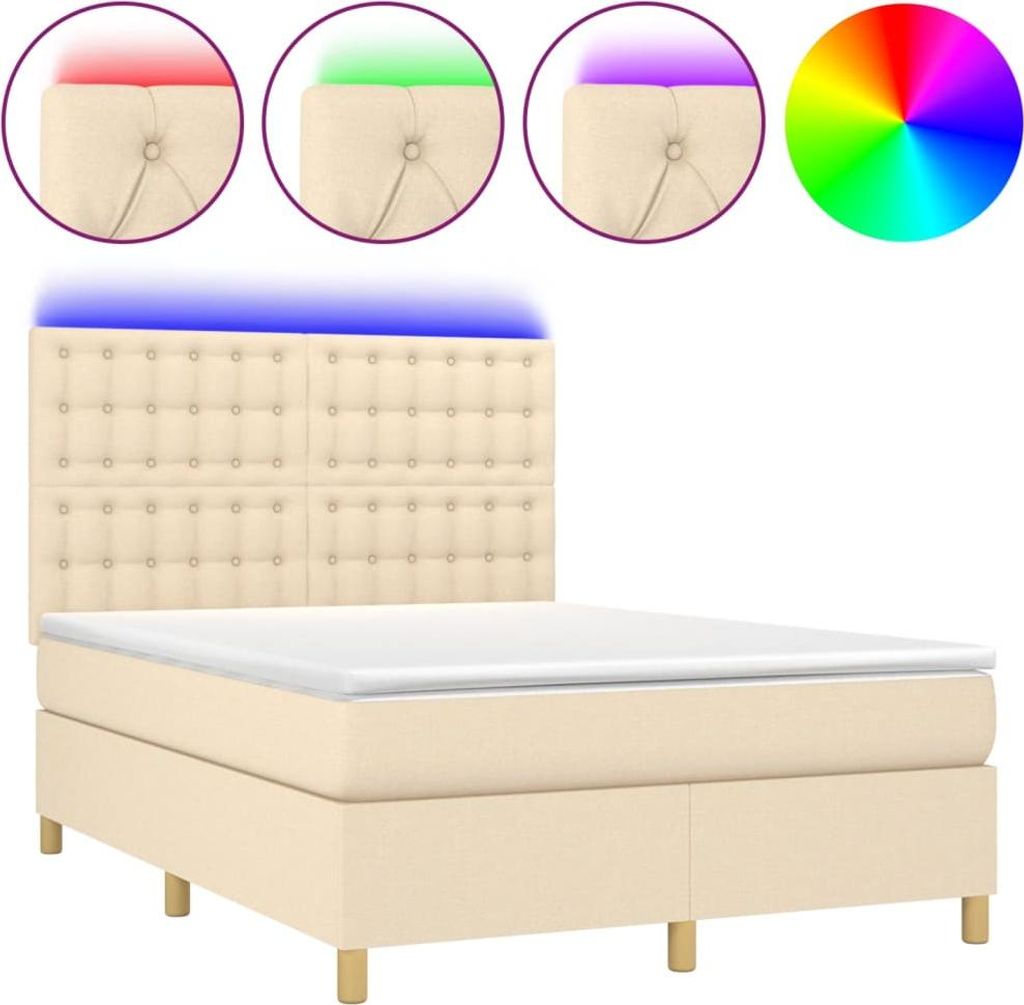 vidaXL Boxspringbett mit Matratze & LED Creme 140x200 cm Stoff