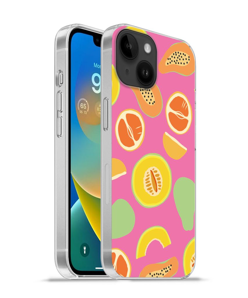 MuchoWow Handyhülle Schutzhülle Hülle für Apple iPhone 14 - Softcase Obst - Muster - Rosa Silikon Softcase Handy Hülle - Mobiltelefonhülle