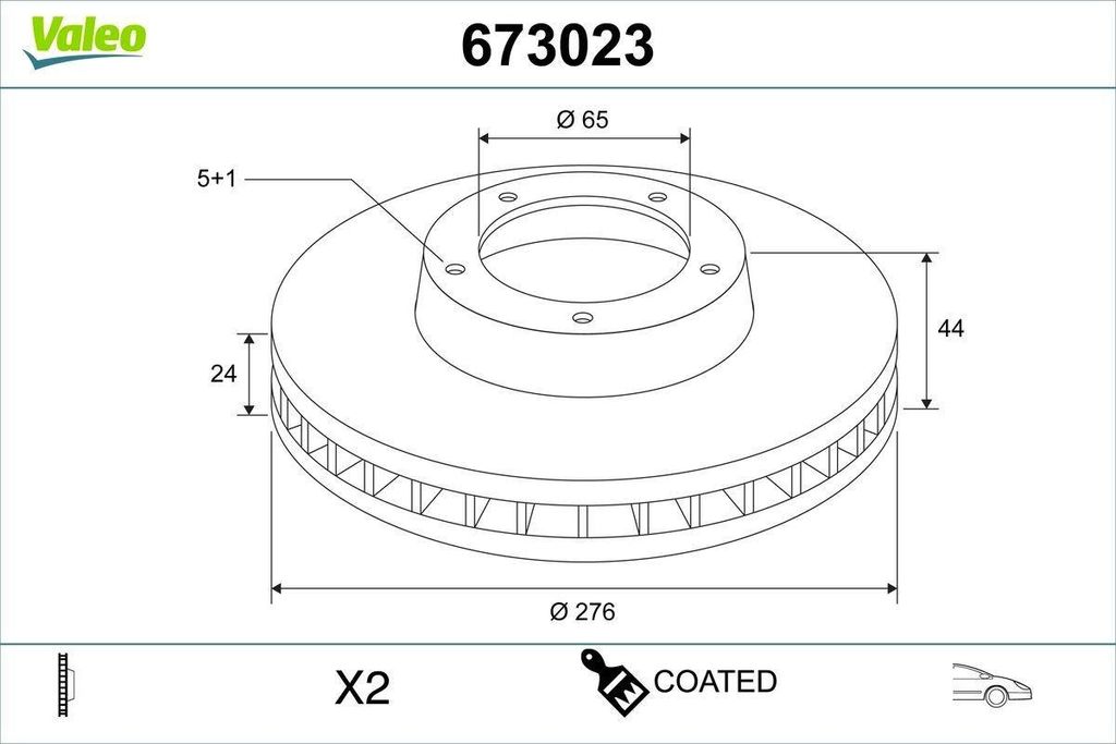 2x VALEO Bremsscheiben Vorne für VW POLO (AW1, BZ1) 276mm 673023