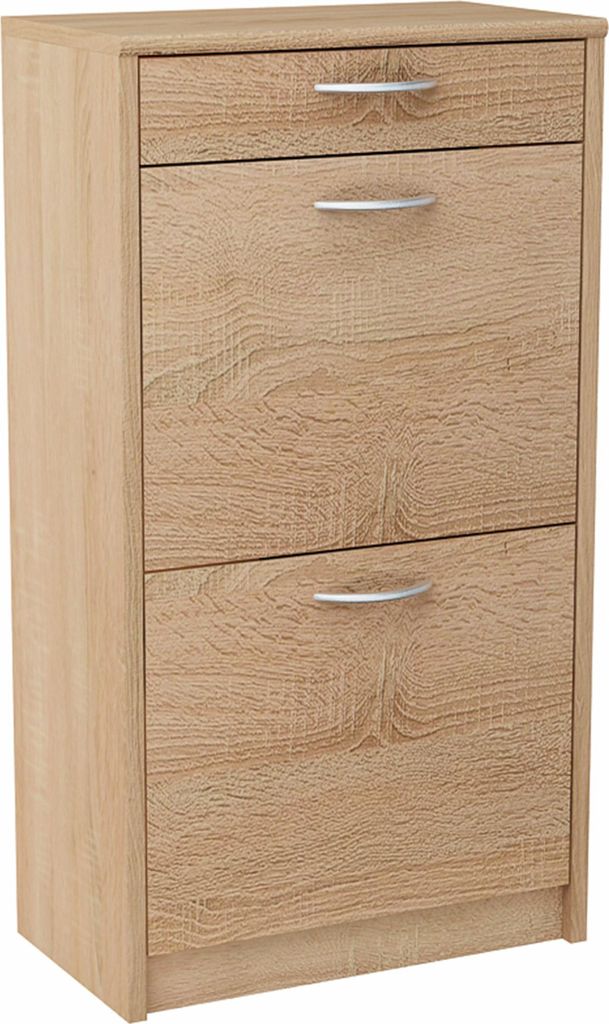 MATKAM Schuhschrank 2D1S in moderner Optik, B 50 x H 92 x T 28 cm, laminierte Möbelplatte 16 mm, mit Rückwand, 2 ausklappbare Schuhablagen, 1 Sch...