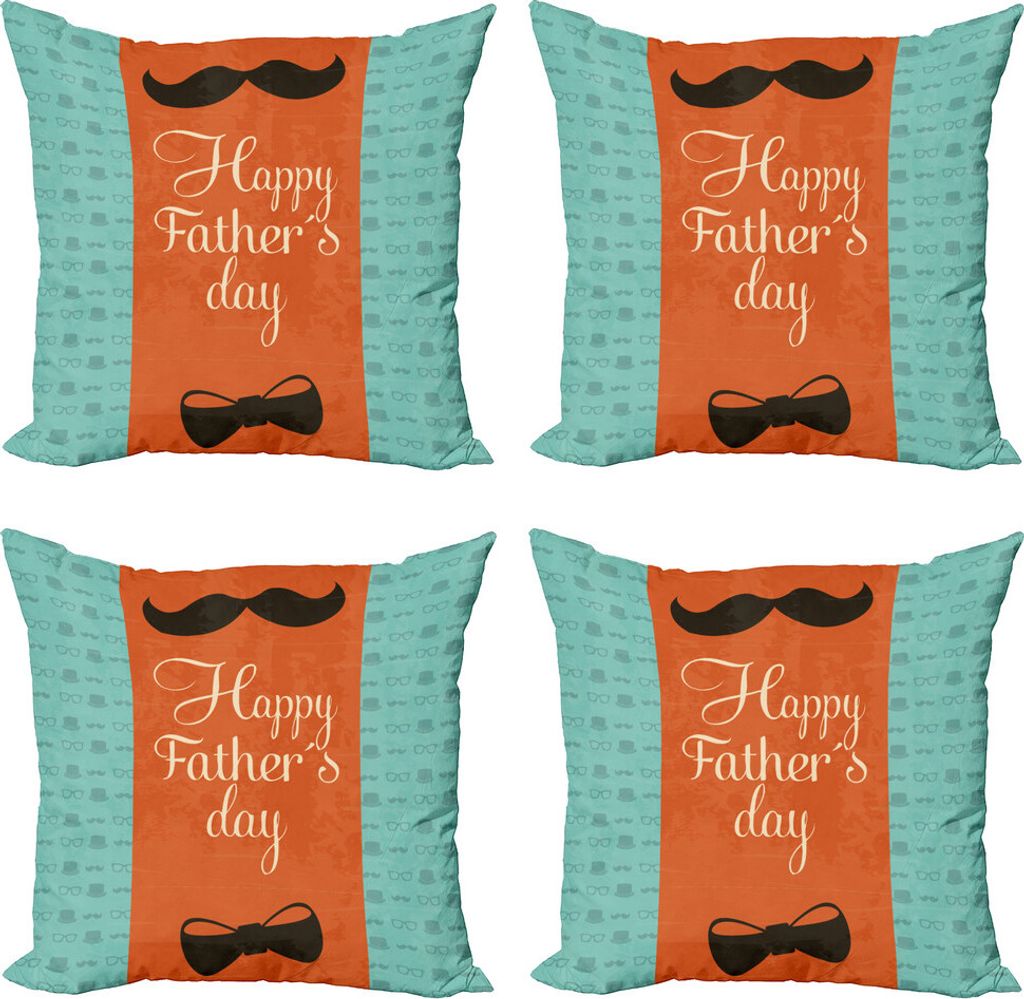 ABAKUHAUS Vatertag Kissenbezug Set (4 Stück), Schnurrbart Bowtie, Moderner Doppelseitiger Digitaldruck, 40 cm x 40 cm, Dark Orange Seafoam