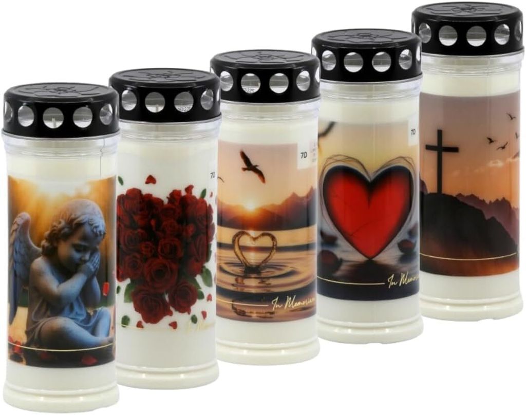 ​HORECA CANDLES Grabkerzen 7 Tage Brenndauer – 5er Set Weiß Produktbild 