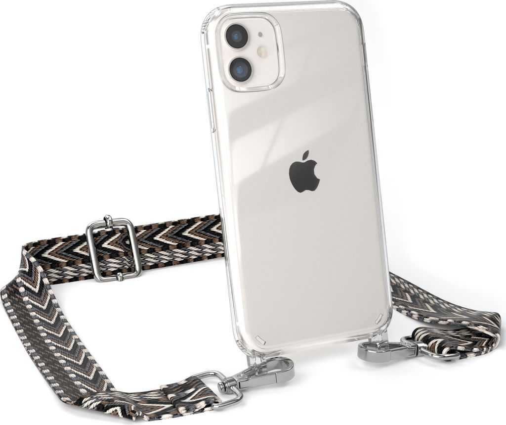 EAZY CASE Handykette - Verstellbarer Trageriemen kompatibel mit Apple iPhone 11, Handykordel mit transparenter Silikon-Hülle, Band in Grau