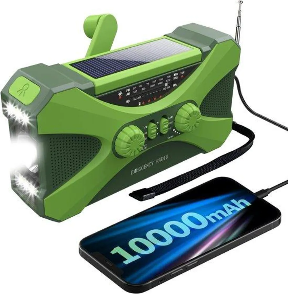 Batterie Solaire 10000mAh et Radio Météo NOAA avec Alarme SOS et Torche
