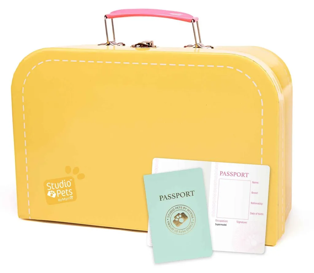 Valisette de rangement enfant en carton jaune pour peluches et jouets