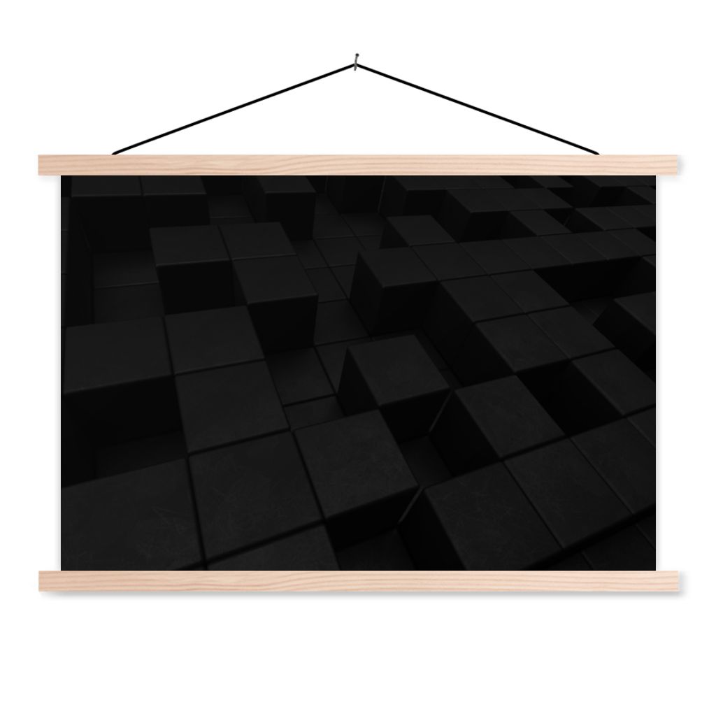 MuchoWow Textilposter Würfel - Schwarz - Weiß - Muster 120x80 cm mit holzfarbenen Rahmen - Aufhängeset