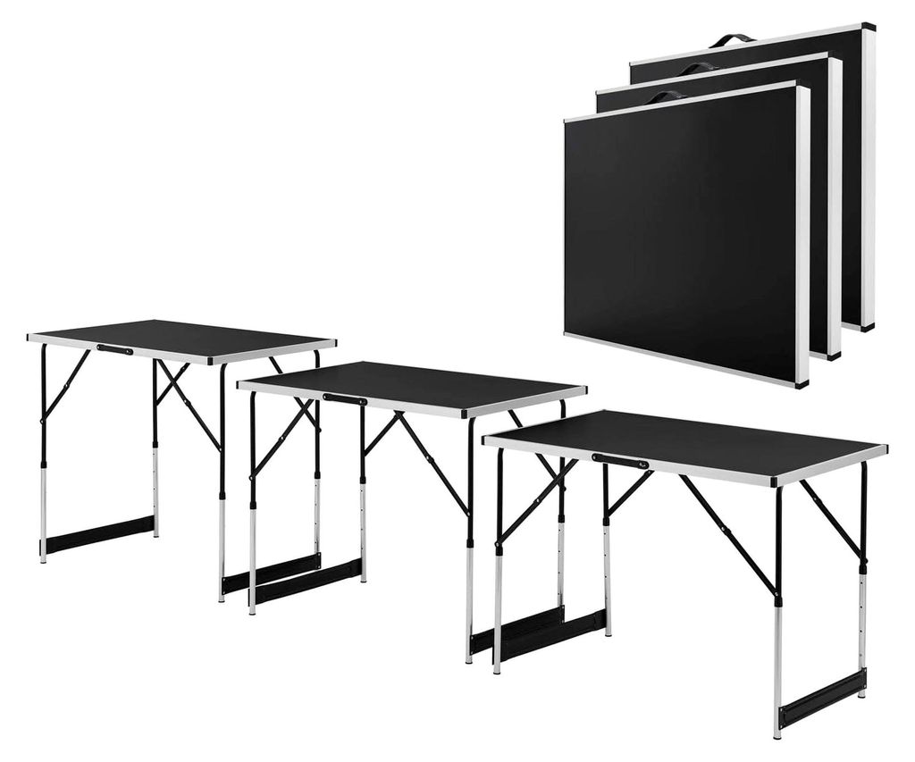 3-teiliges Multifunktionstischset - klappbar und höhenverstellbar - Alu Klapptisch 100x60 cm - für Flohmärkte, Tapezierarbeiten, Camping - Tisch...