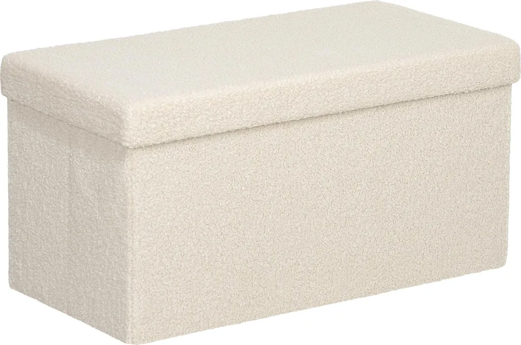 Banc de rangement pour couloir et salon coffre pliable velours crème