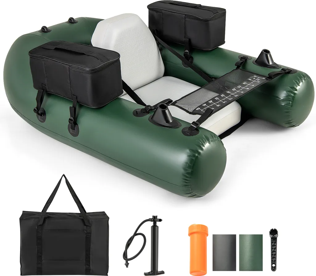 COSTWAY Bateau de Pêche Gonflable Belly Boat avec Pompe et Sangles 100kg