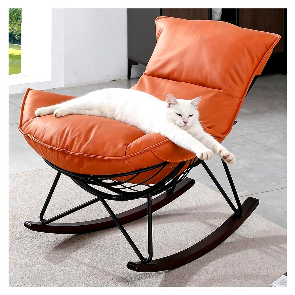 Moderner Schaukelsessel Bequemer Sessel mit Gepolsterter Sitzfläche Schaukelstuhl für Schlafzimmer Relaxsessel mit Metallgestell 150 kg Belastbar...