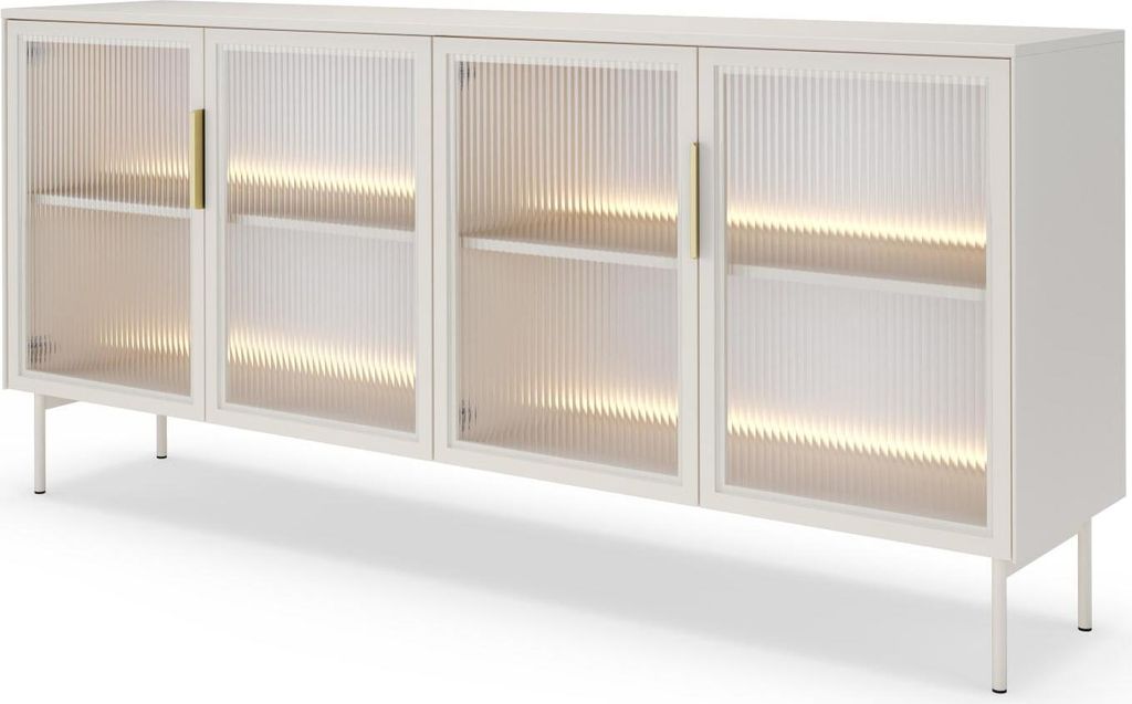 FURNLUX Anrichte Lumi Beige Und Gold 181cm / Hauptfarbe: Beige / Abmessungen: 181 x 83 x 39 cm