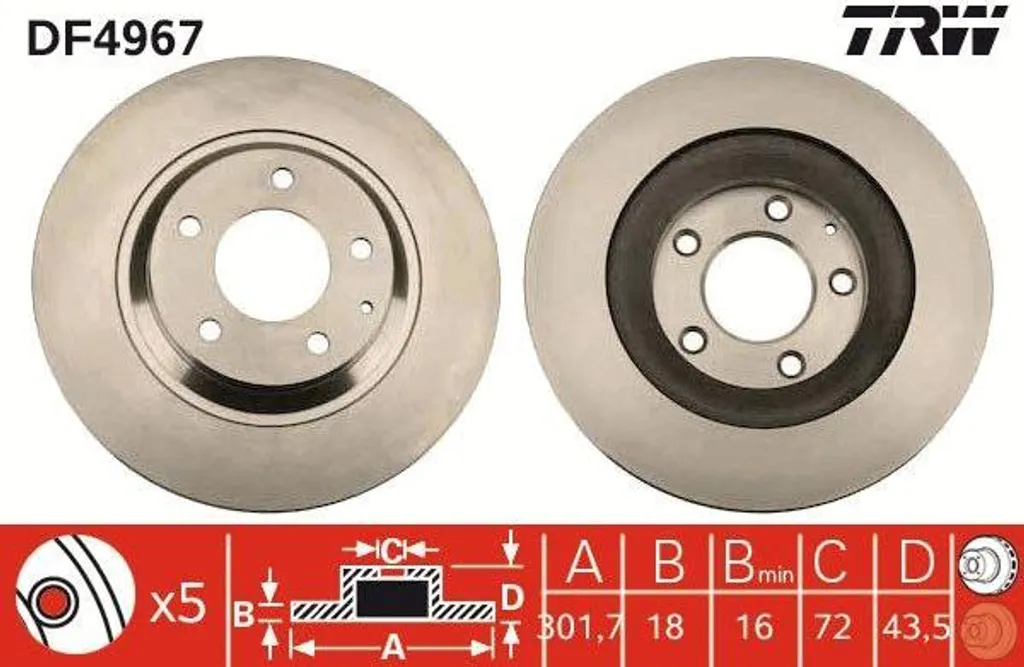Disque de frein TRW DF4967 OE F15226251A pour Mazda RX-8 Performance