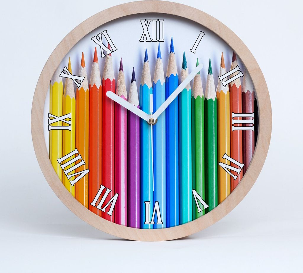 Holzuhr 25fi cm wanduhr - weiße Spitzen - Bunte Bleistifte Produktbild 