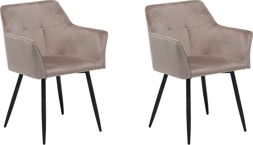 BELIANI Esszimmerstuhl 2er Set Taupe Samtstoff Metallbeine Retro-Stil