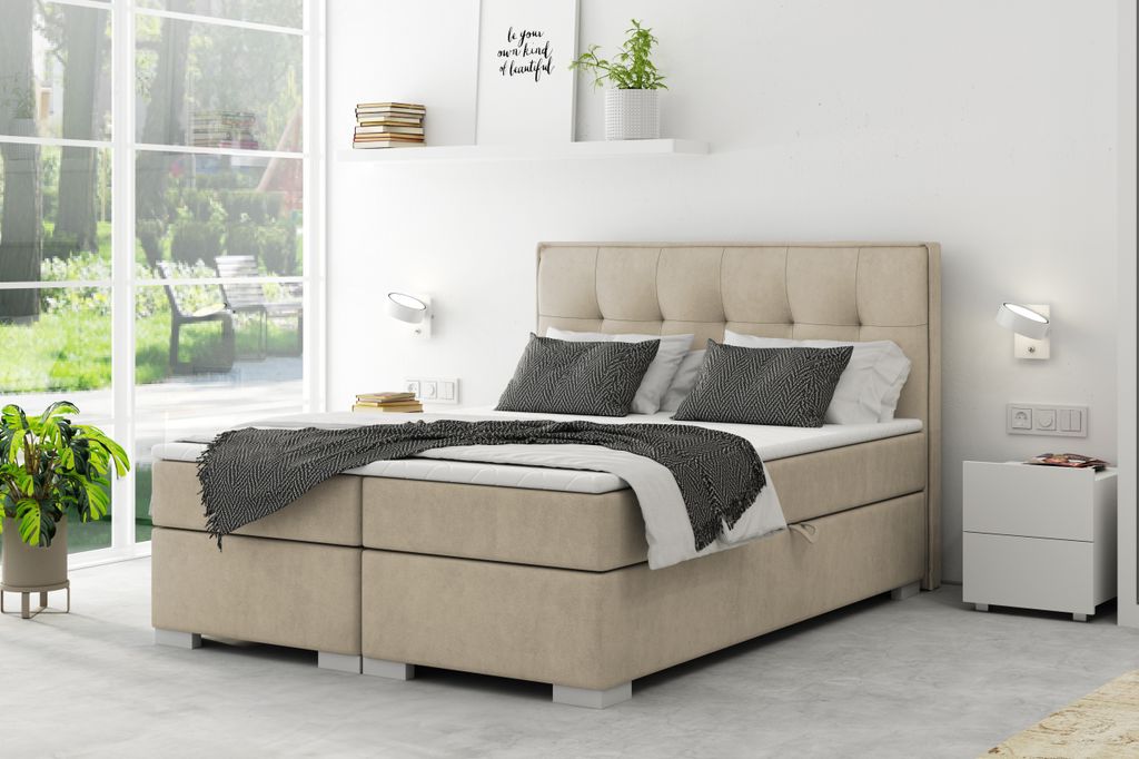 VELAR Boxspringbett mit bettkasten "PALERMO", 120 cm, Hell Beige