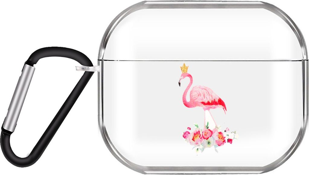 Für AirPods Pro Kopfhörer Gehäuse Cartoon Klare Kopfhörer Shell mit Metall Haken Full Protection Cover 14 Flamingo