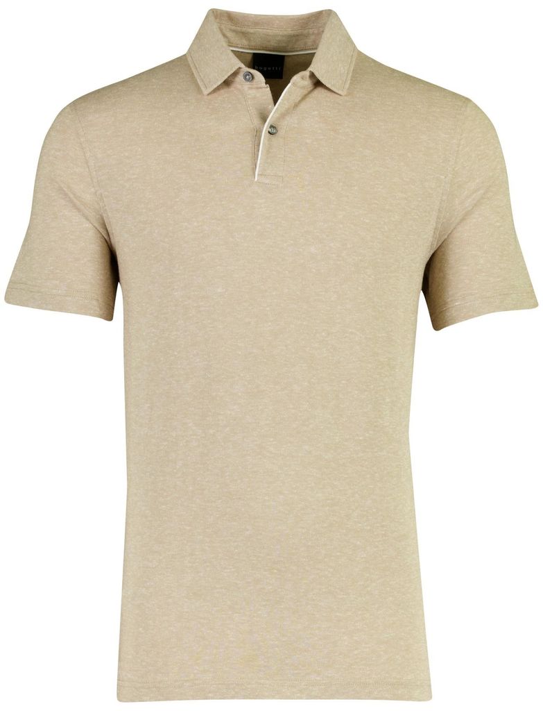 Beiges Poloshirt Bugatti meliertes Leinen-Baumwoll-Blend