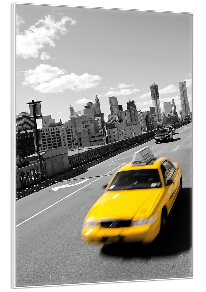 Wallario Wandbild New York Yellow Taxi II, Größe: 70,30 x 100,30 cm, Poster mit weißem Kunststoffrahmen