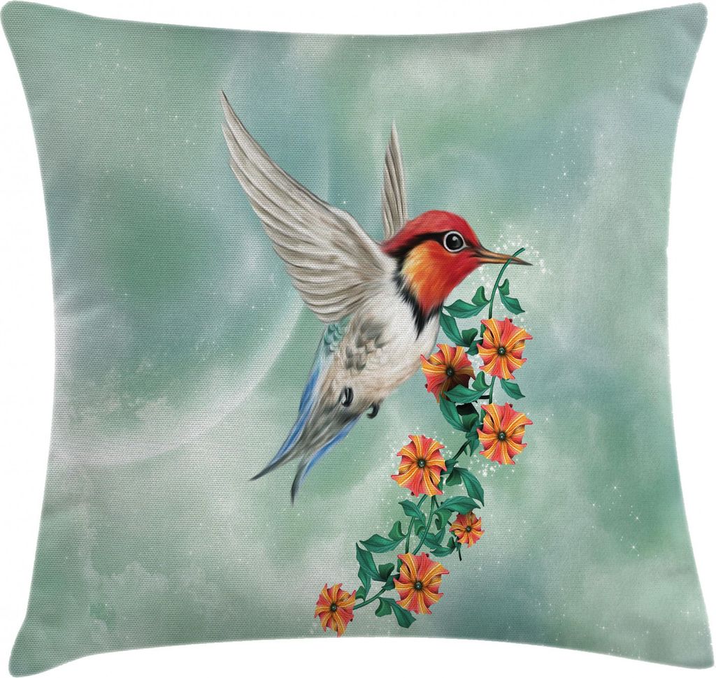 ABAKUHAUS Tier Kissenbezug, Vogel mit Blume Ast, Digitaldruck Waschbar Farbfester Kopfkissenhülle Reißverschluß Beidseitiger Druck, 50 x 50 cm, ...