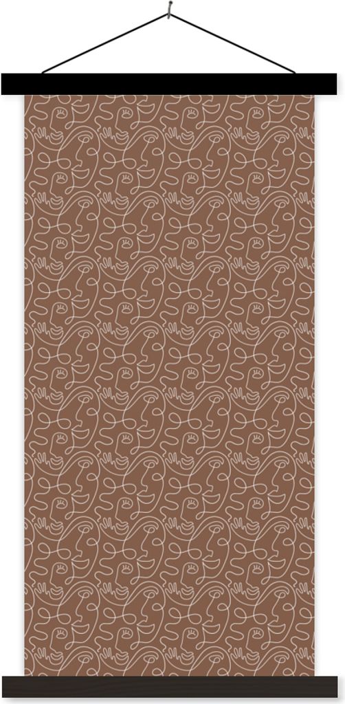 MuchoWow Textilposter Gesicht - Muster - Abstrakt 40x80 cm mit schwarzem Rahmen - Wandemalerei