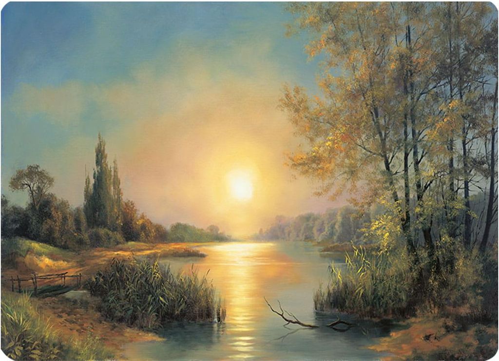 Bedruckte Korkunterlage, Reproduktion, Größe 30x40 cm- See. Sonnenuntergang