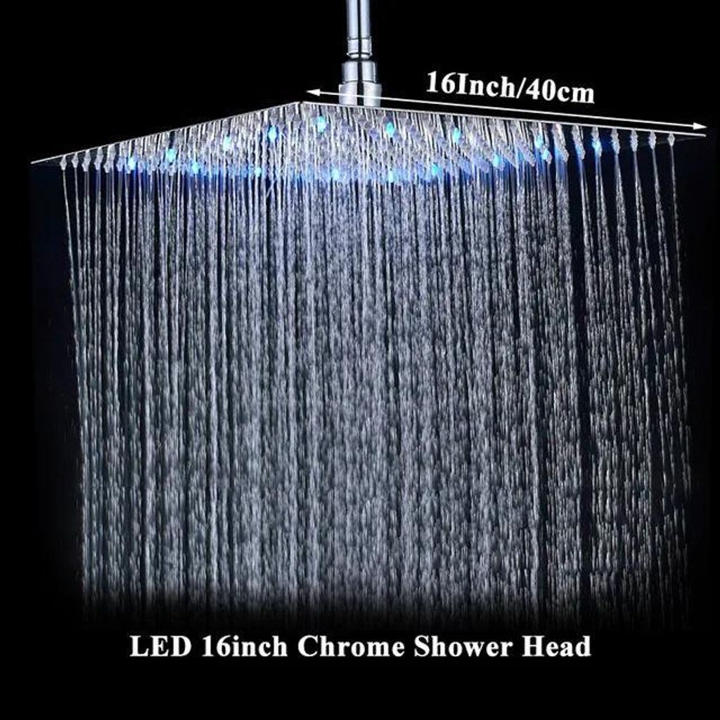 LED Regenduschkopf - Quadratischer Duschkopf - 40 cm - Deckenmontage - Ultraflach - Schwenkbar - Messing - Chrom