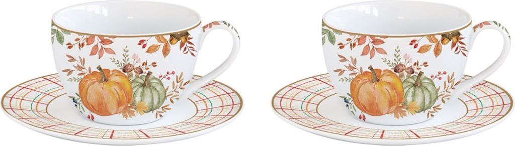 2er Set Espressotassen HARVEST Herbst 100ml weiß orange Porzellan Easy Life