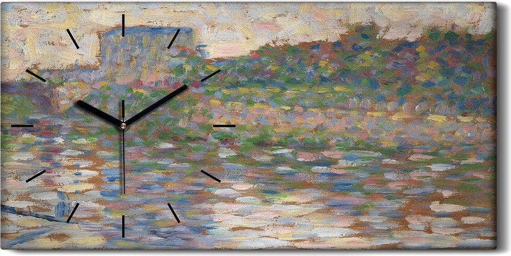 Leinwand Uhr Küche Wohnzimmer Bild Geräuschlos 60x30 Die Seine in Courbevoie - schwarze Hände