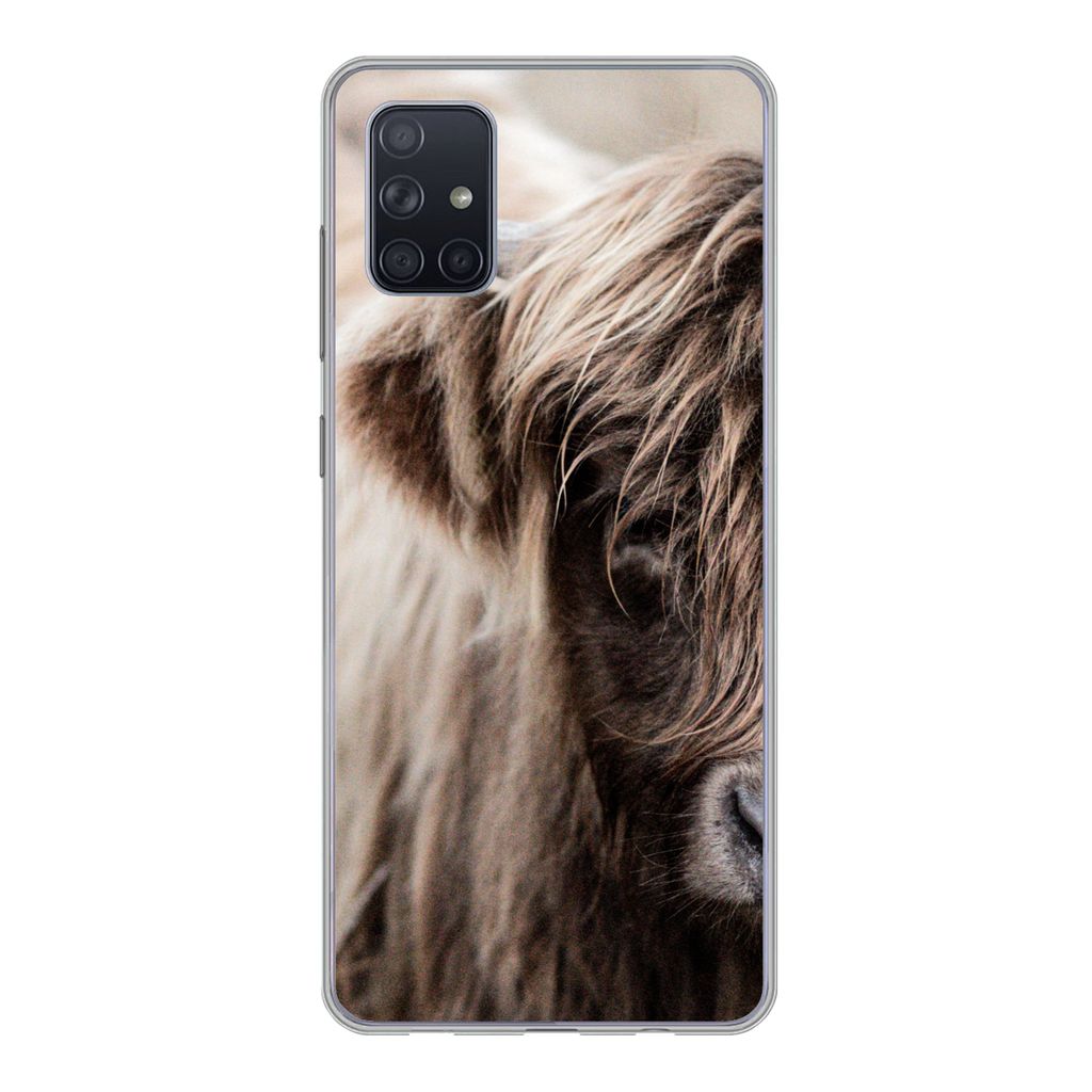 MuchoWow Handyhülle Schutzhülle Hülle für Samsung Galaxy A71 Schottischer Highlander - Kuh - Vlies Silikon Softcase Handy Hülle - Kartenbesi...