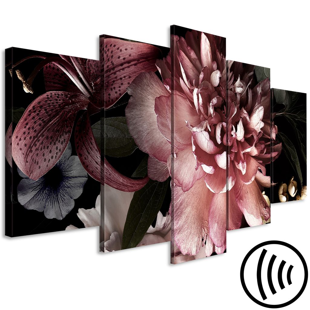 Akustikbild Blumen 200x100 cm Bilder Akustikschaum Hochleistungsschallabsorber Schallschutz Leinwand 5 tlg Wandbild Raumakustik Schalldämmung Päo...