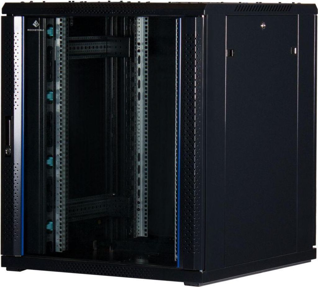Rockstable 18HE 19 Zoll Serverschrank Netzwerkschrank (BxTxH) 800x800x900mm mit Glastür - Türanschlag wechselbar - Türen und Seitenwände abnehm...