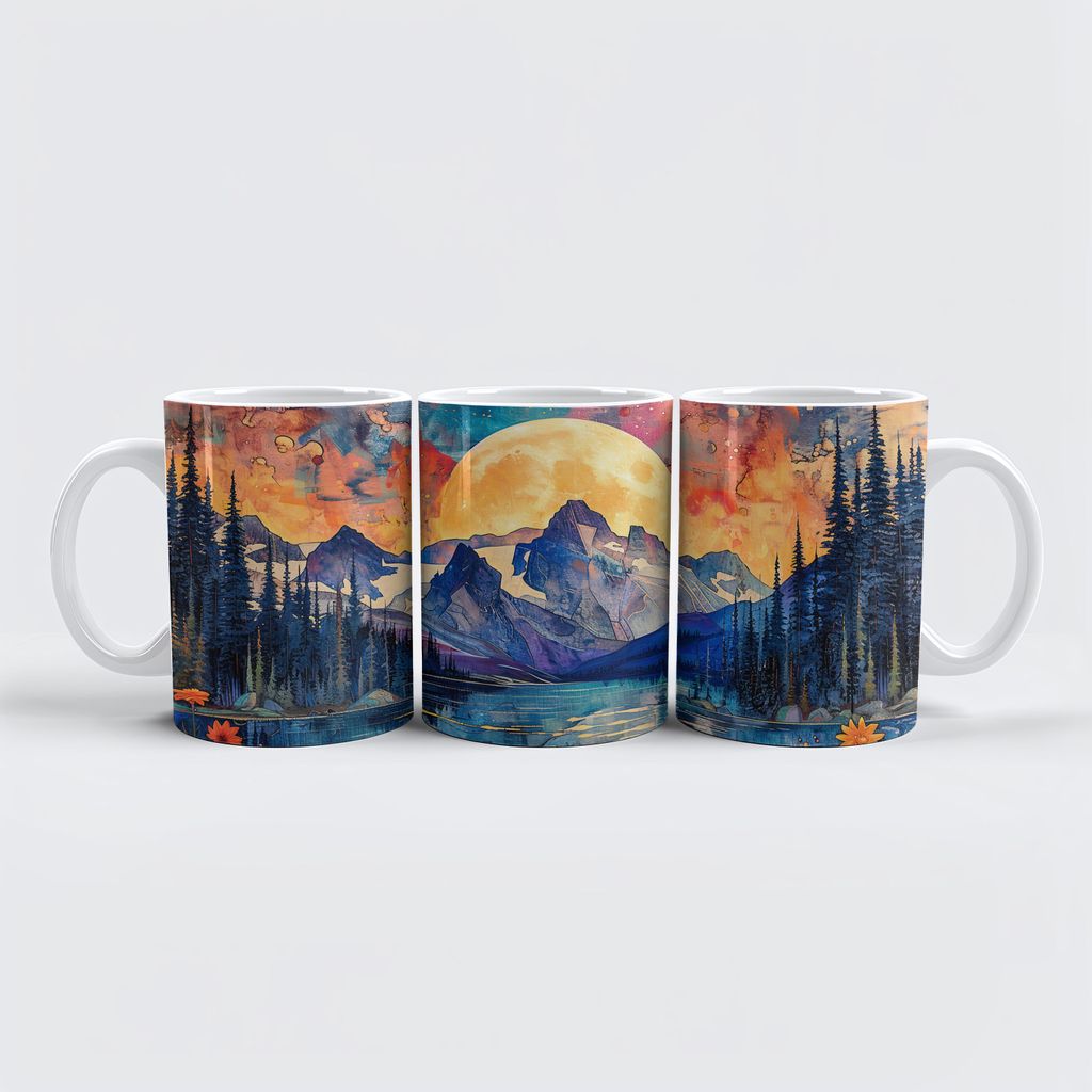 raxxa Premium-Tasse "Abstract watercolor illustration of full moon over snowy mountains and lake"