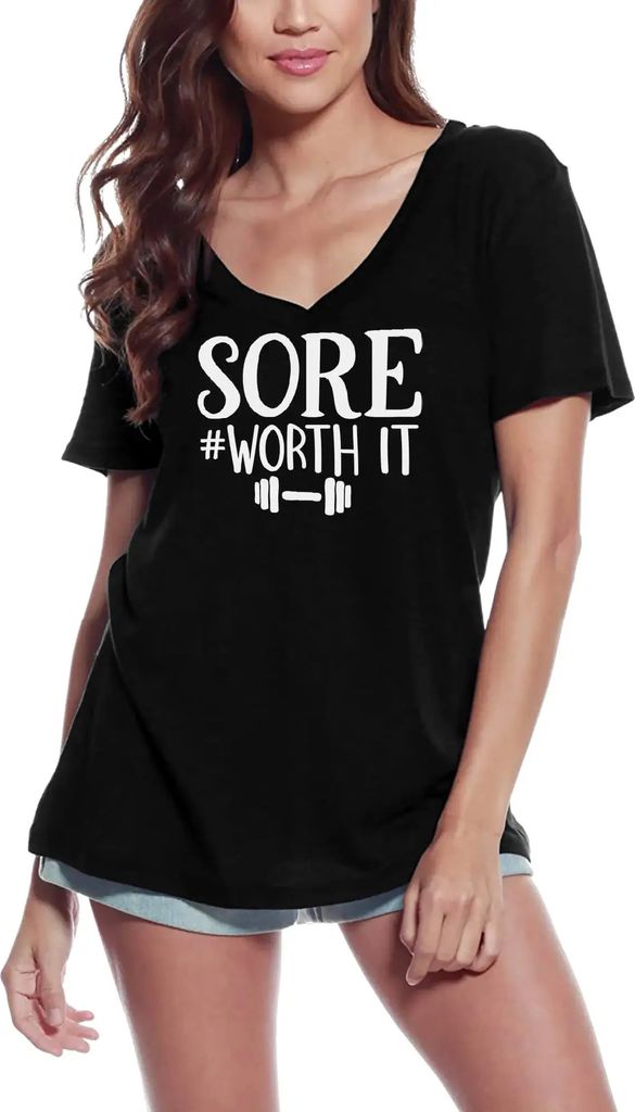 Damen Grafik T-Shirt V-Ausschnitt Sore Worth It Öko-Verantwortlich Vintage Jahrgang Kurzarm Lustige Druck Geburtstag Geschenk Frau