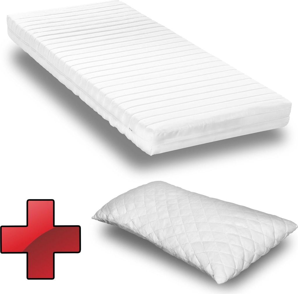 Kaltschaummatratze K16 90 x 190 cm, Höhe 16 cm, Härtegrad H2/H3 + CloudComfort Basic Gel-Flocken Kissen 40 x 80 cm gratis