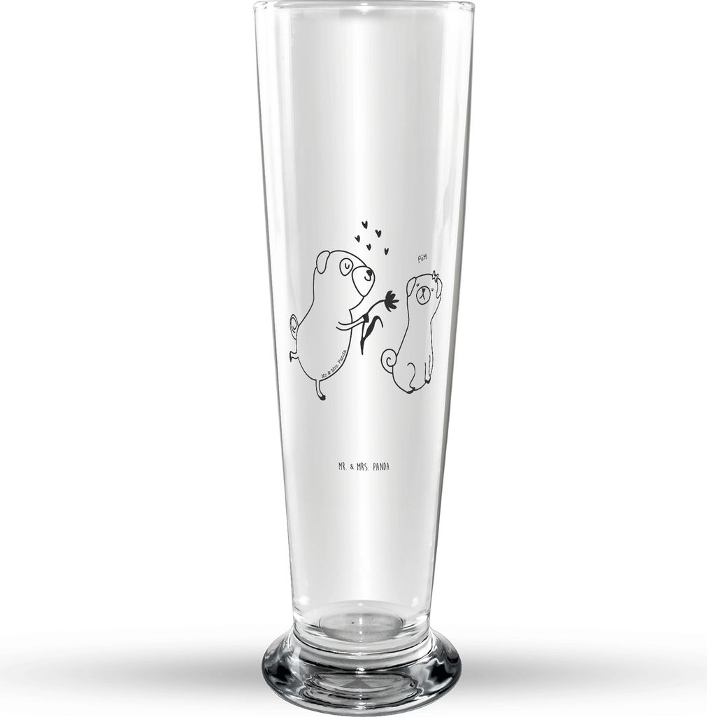 Mr. & Mrs. Panda Bierglas Mops Verliebt - Transparent - Geschenk, Bierbecher, Liebe, Möpse, Partner, Trinkglas, Hund, Knuffig, Sprüche, Bier Glas...
