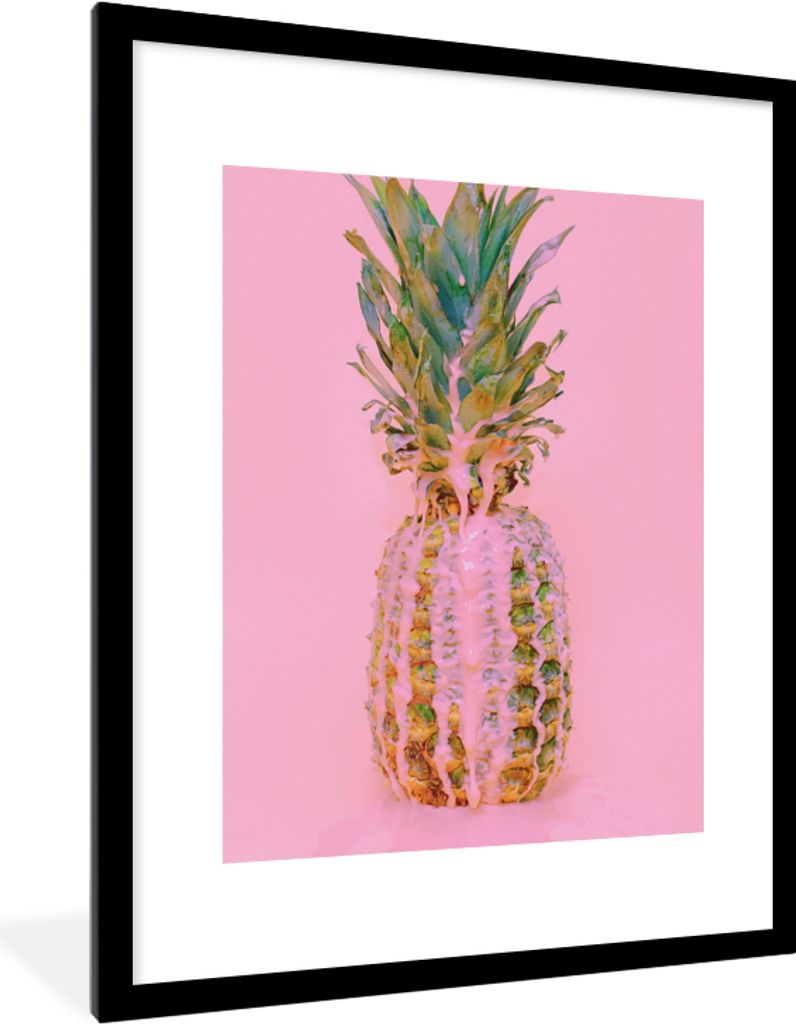 MuchoWow Gerahmtes Poster Farbe - Ananas - Rosa - Sommer 60x80 cm - Poster mit Schwarzem Bilderrahmen Wandposter Rahmen Foto Bilder - Wohnzimmer ...
